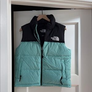 The North Face Black and Mint Green Puffer Vest